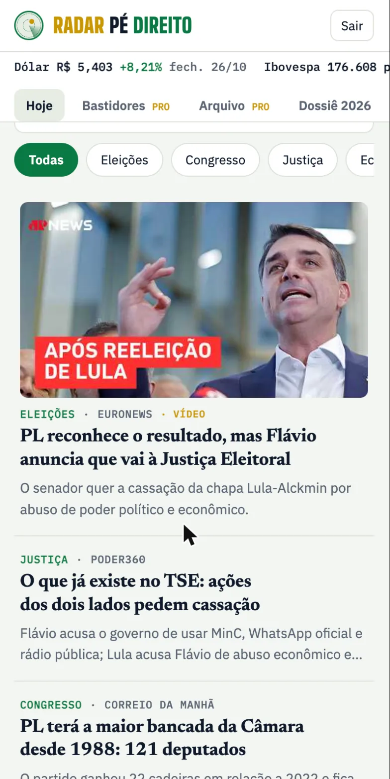 Feed de notícias com capa de vídeo