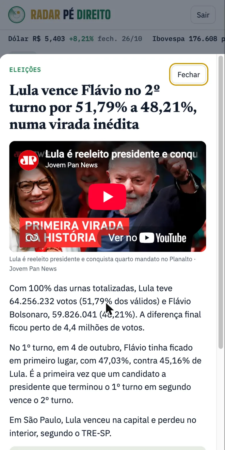 Notícia aberta com vídeo